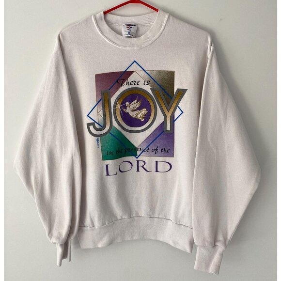 90s vintage joy of the lord christmas holiday religious graphic pullover sweater - Picture 1 of 9